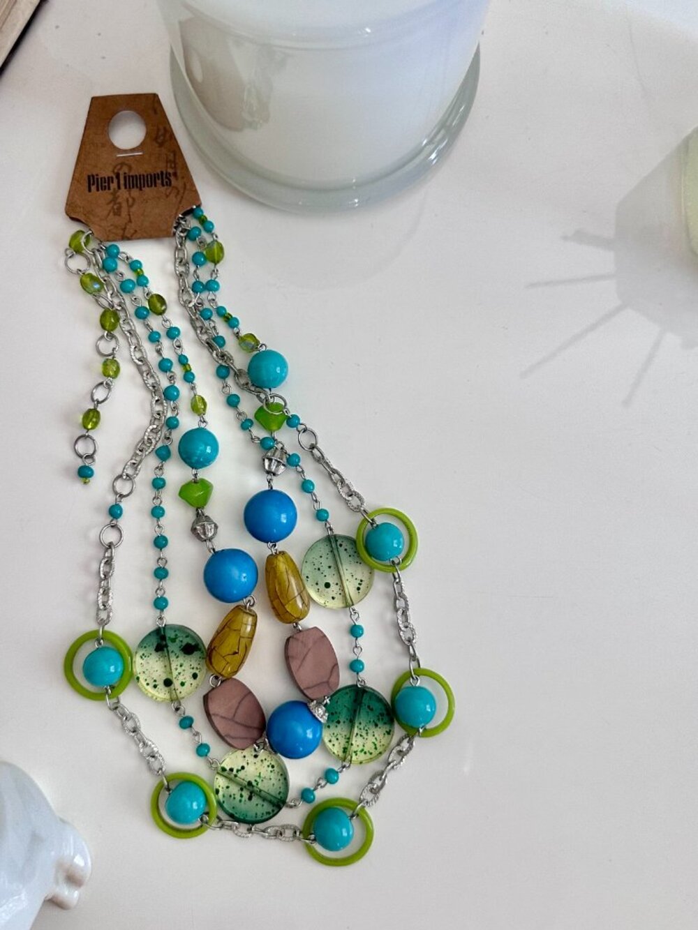 Pier 1 Imports Green Multi-Strantd Statement Necklase Rare Find